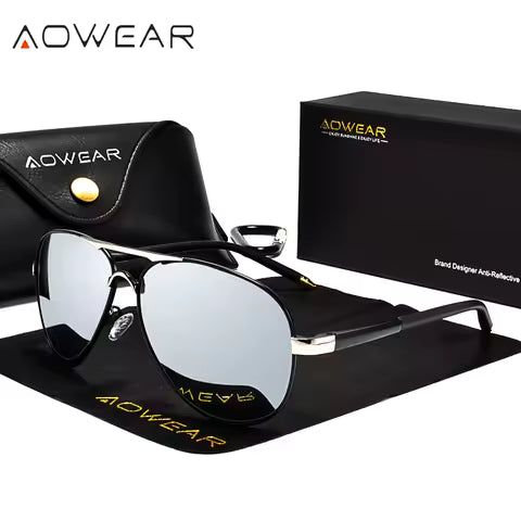 Lunettes de Soleil Aviateur Polarisées AOWEAR pour Homme - Miroir HD pour Conduite