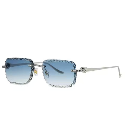 Lunettes de Soleil Luxe Femme & Homme : Monture Léopard Diamantée Sans Cadre