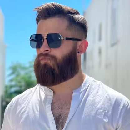 Lunettes de soleil carrées homme en métal - Style rétro décontracté