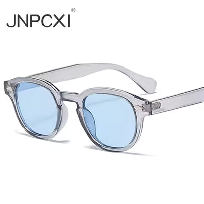 Lunettes de Soleil Rondes Vintage JNPCXI pour Hommes et Femmes - Style Rétro avec Rivets et Verres Dégradés Bleus - Protection UV400