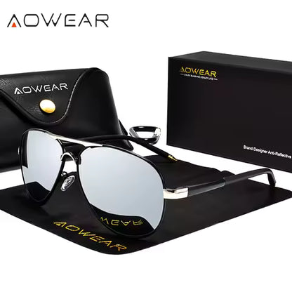 Lunettes de Soleil Aviateur Polarisées AOWEAR pour Homme - Miroir HD pour Conduite