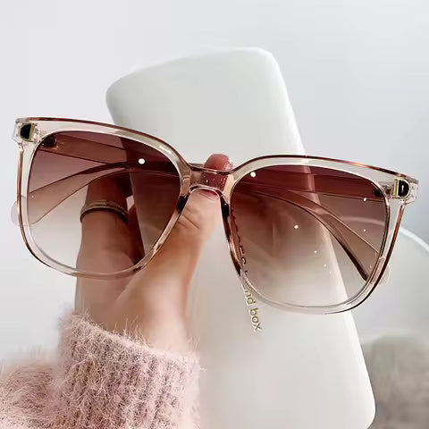 Lunettes de soleil femme vintage surdimensionnées carrées à grand cadre dégradé
