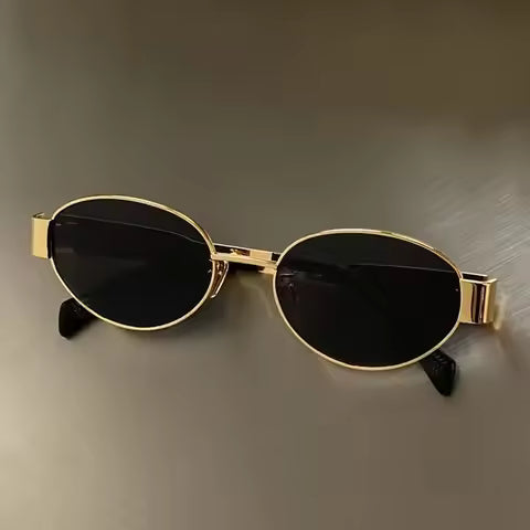 Lunettes de Soleil Ovales Vintage pour Femme et Homme - Monture Métallique Luxe