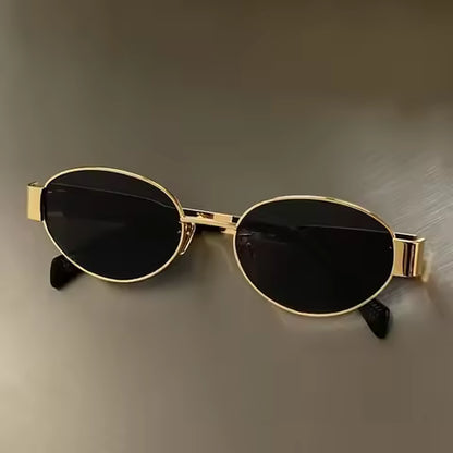 Lunettes de Soleil Ovales Vintage pour Femme et Homme - Monture Métallique Luxe