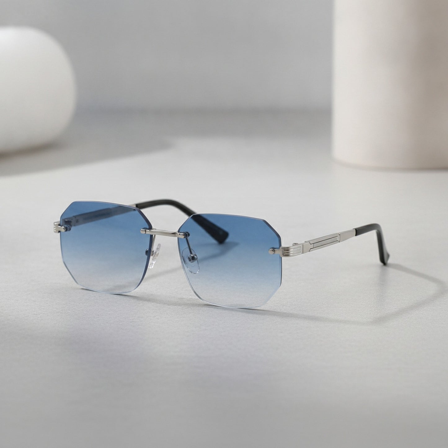 Lunettes de Soleil Rectangulaires Sans Monture Homme - Style Vintage Géométrique Rétro