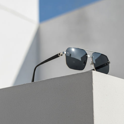 Lunettes de soleil carrées homme en métal - Style rétro décontracté