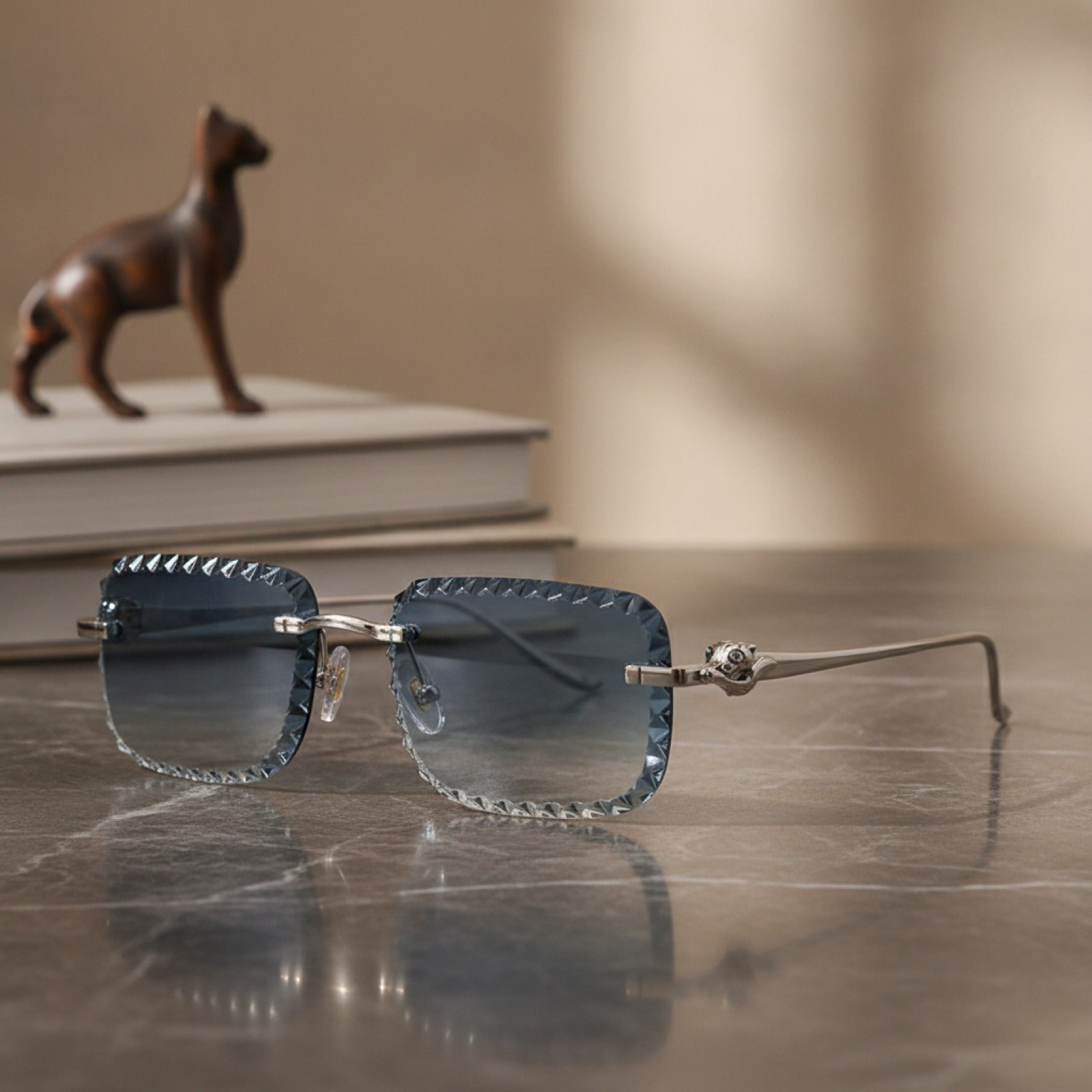 Lunettes de Soleil Luxe Femme & Homme : Monture Léopard Diamantée Sans Cadre
