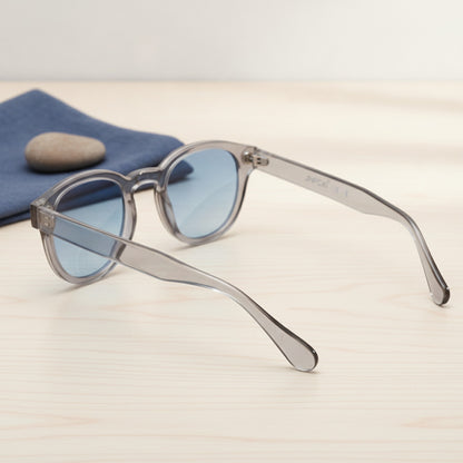 Lunettes de Soleil Rondes Vintage JNPCXI pour Hommes et Femmes - Style Rétro avec Rivets et Verres Dégradés Bleus - Protection UV400