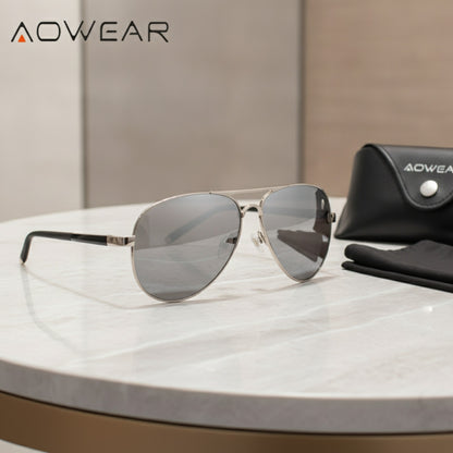 Lunettes de Soleil Aviateur Polarisées AOWEAR pour Homme - Miroir HD pour Conduite