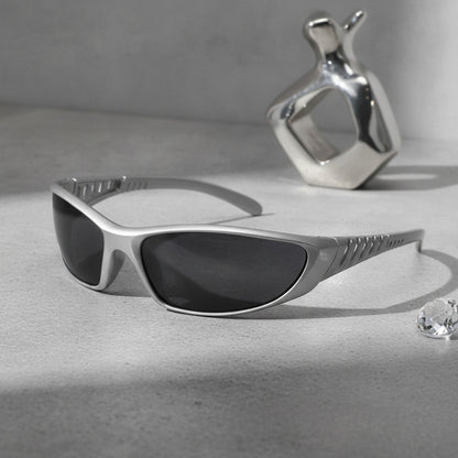Lunettes de Soleil Y2K Argentées Futuristes pour Femmes et Hommes