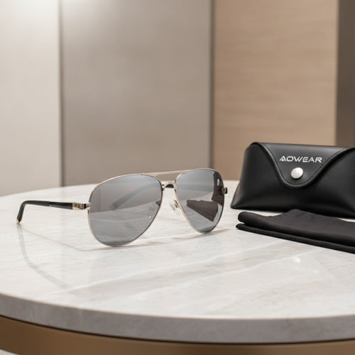 Lunettes de Soleil Aviateur Polarisées AOWEAR pour Homme - Miroir HD pour Conduite