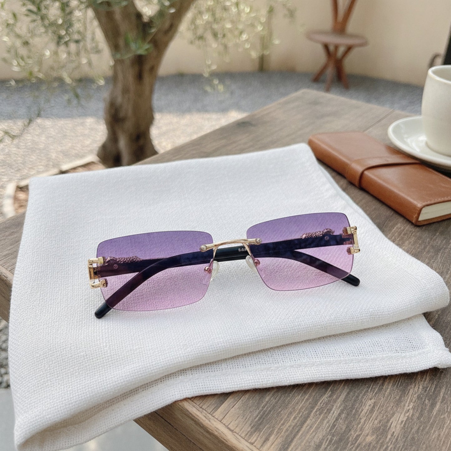 Lunettes de Soleil Rectangulaires Vintage Sans Monture pour Homme et Femme