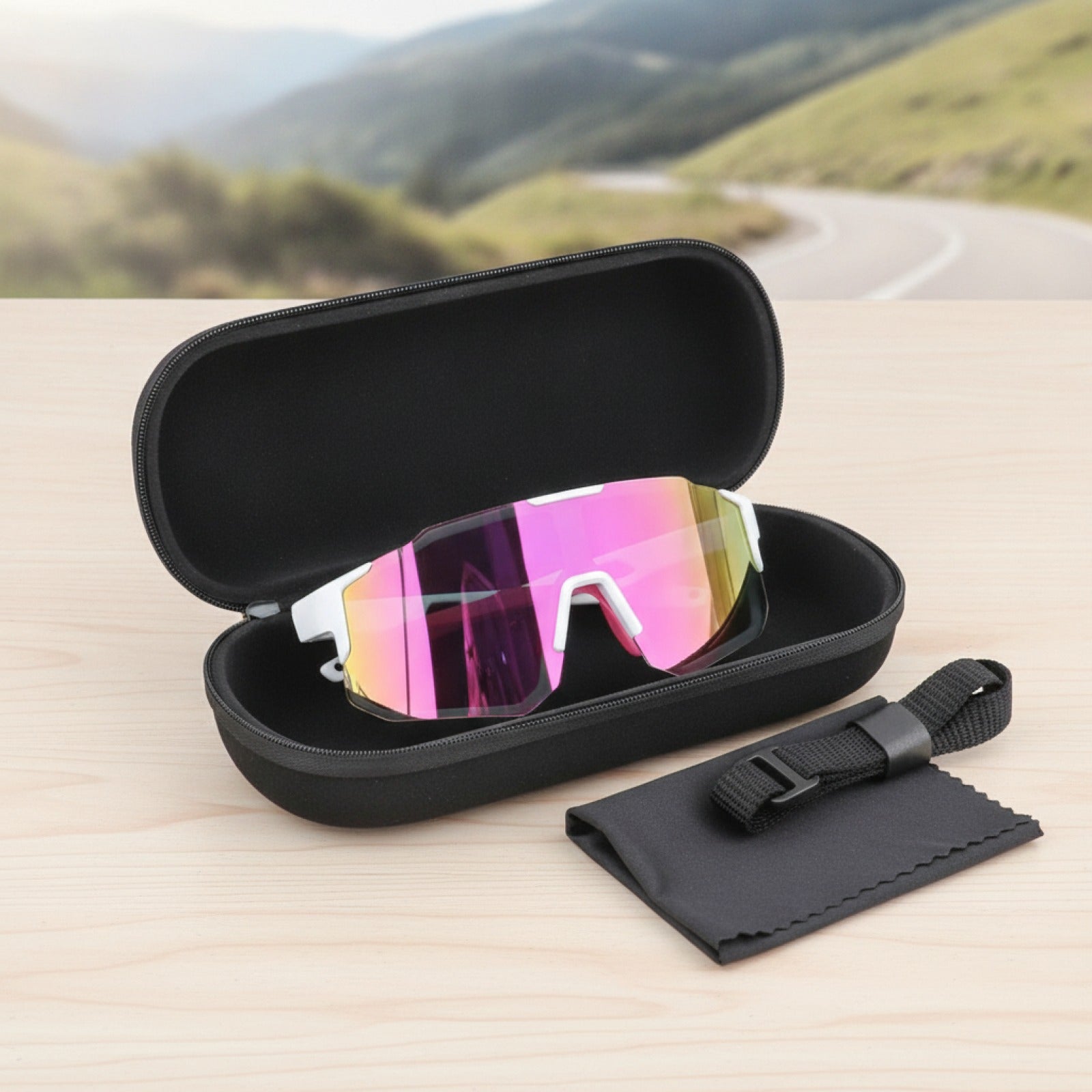 Lunettes de Soleil Cyclisme Grand Cadre UV400 Coupe-Vent pour Sports de Plein Air
