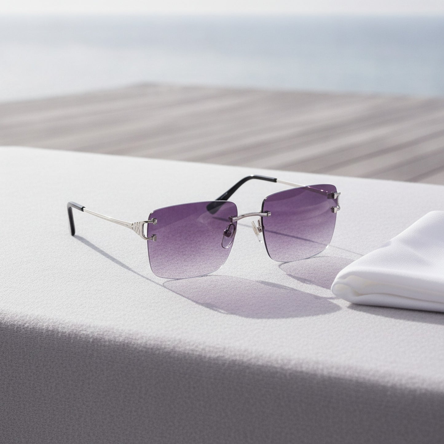 Lunettes de Soleil Carrées Sans Monture UV400 - Style Moderne Homme & Femme