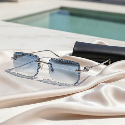 Lunettes de Soleil Luxe Femme & Homme : Monture Léopard Diamantée Sans Cadre