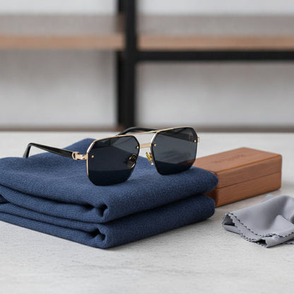 Lunettes de soleil carrées homme en métal - Style rétro décontracté