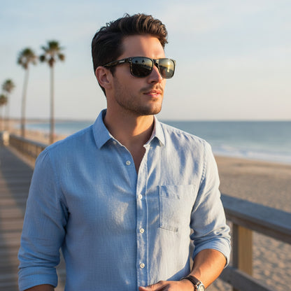Lunettes de soleil homme carrées polarisées TR90 - Protection UV