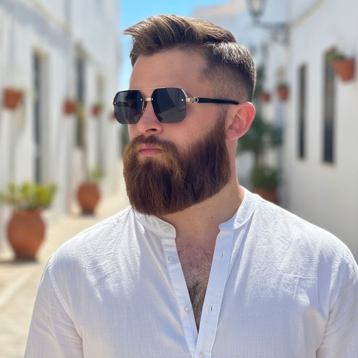 Lunettes de soleil carrées homme en métal - Style rétro décontracté