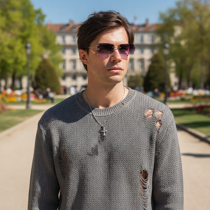 Lunettes de Soleil Carrées Sans Monture UV400 - Style Moderne Homme & Femme