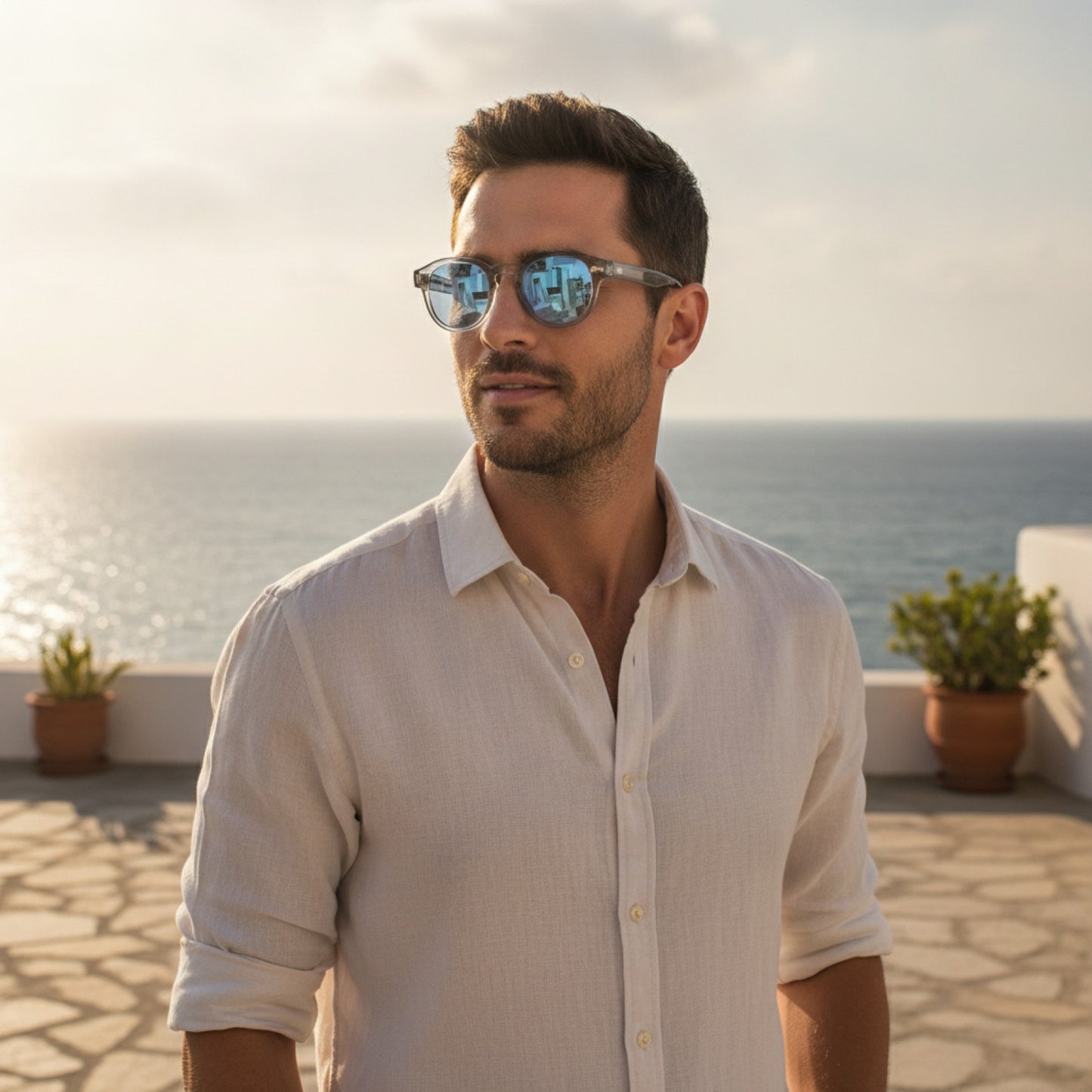 Lunettes de Soleil Rondes Vintage JNPCXI pour Hommes et Femmes - Style Rétro avec Rivets et Verres Dégradés Bleus - Protection UV400