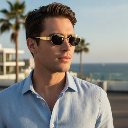 Lunettes de Soleil Ovales Vintage pour Femme et Homme - Monture Métallique Luxe