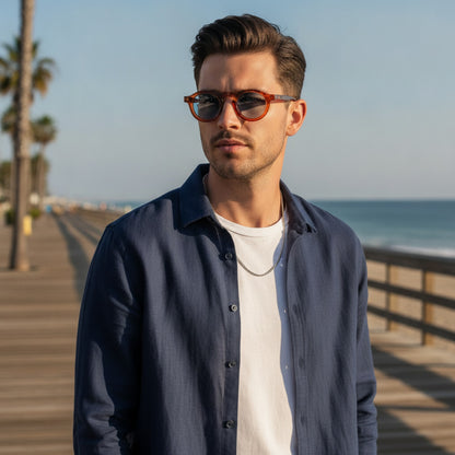 Lunettes de soleil ovales rétro homme style américain imprimé léopard UV400