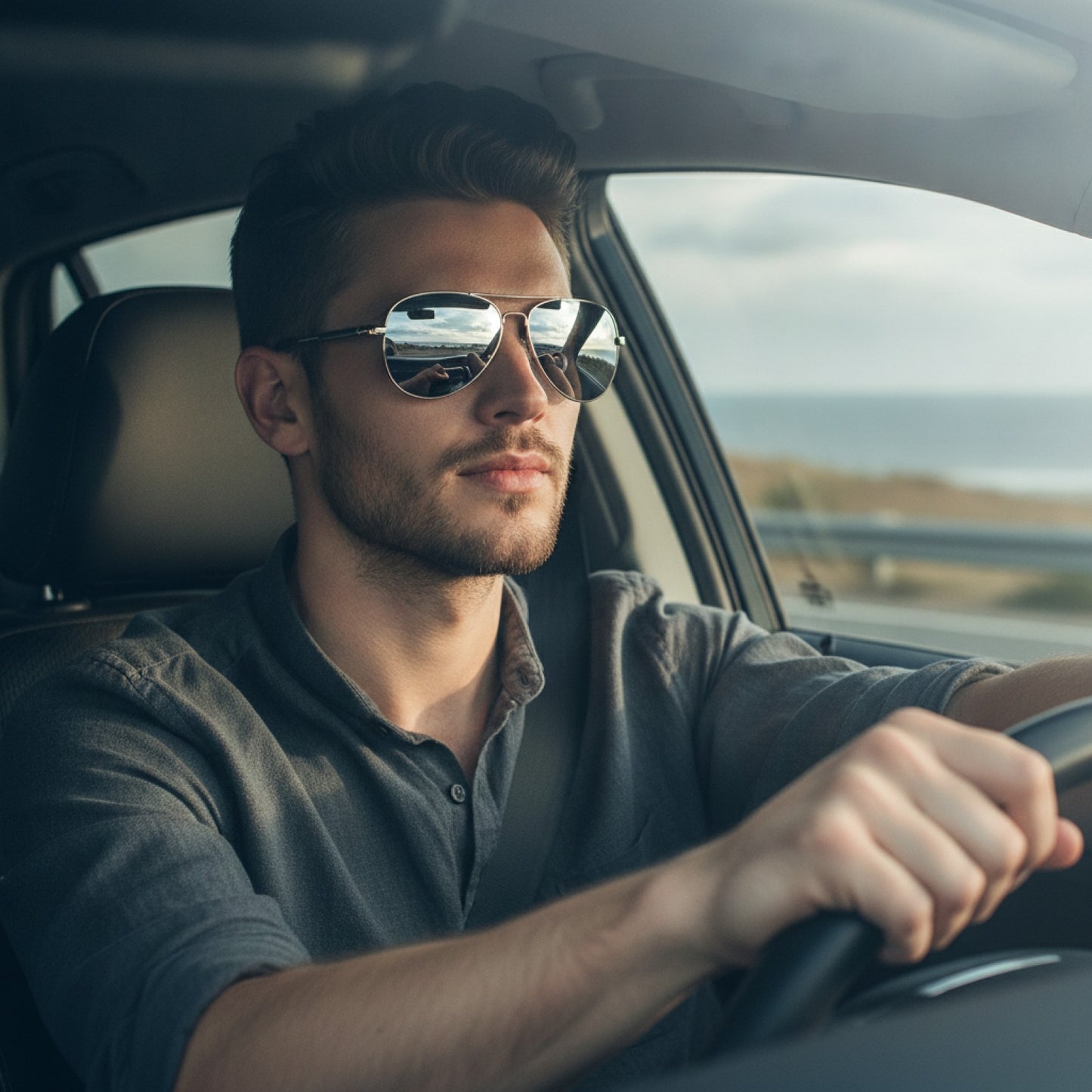 Lunettes de Soleil Aviateur Polarisées AOWEAR pour Homme - Miroir HD pour Conduite