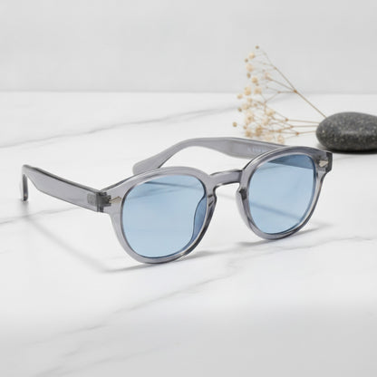 Lunettes de Soleil Rondes Vintage JNPCXI pour Hommes et Femmes - Style Rétro avec Rivets et Verres Dégradés Bleus - Protection UV400