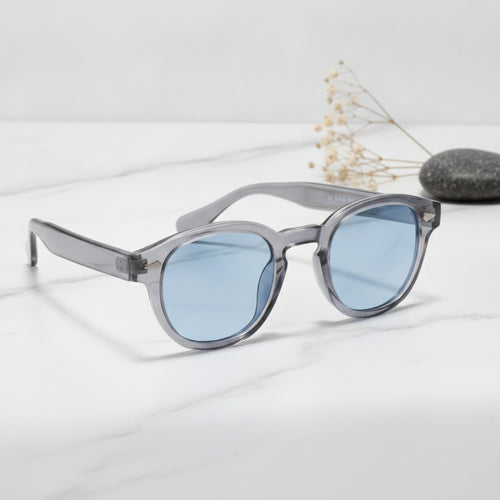 Lunettes de Soleil Rondes Vintage JNPCXI pour Hommes et Femmes - Style Rétro avec Rivets et Verres Dégradés Bleus - Protection UV400