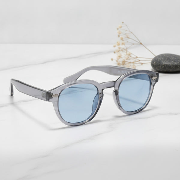 Lunettes de Soleil Rondes Vintage JNPCXI pour Hommes et Femmes - Style Rétro avec Rivets et Verres Dégradés Bleus - Protection UV400