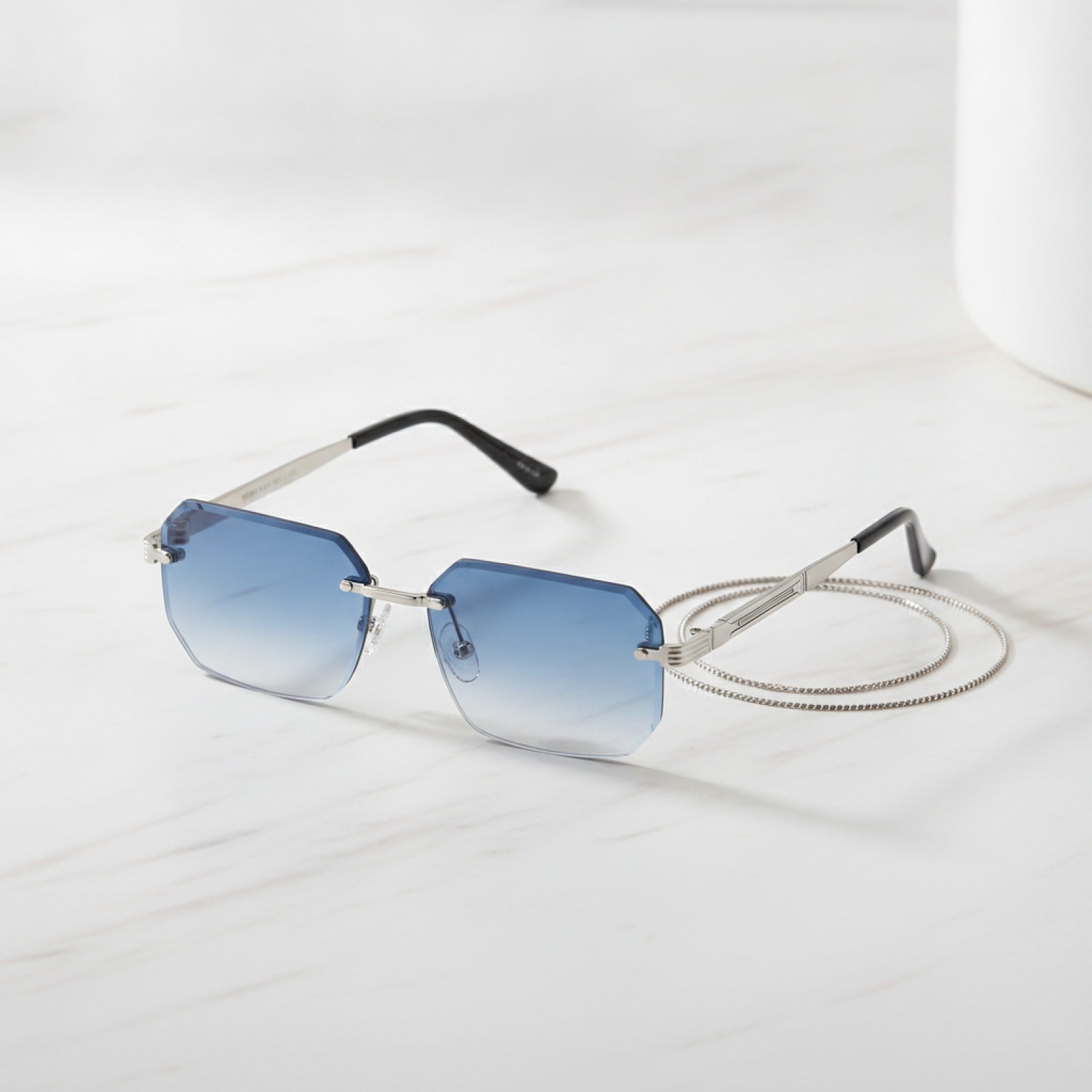 Lunettes de Soleil Rectangulaires Sans Monture Homme - Style Vintage Géométrique Rétro