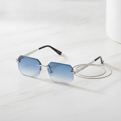 Lunettes de Soleil Rectangulaires Sans Monture Homme - Style Vintage Géométrique Rétro