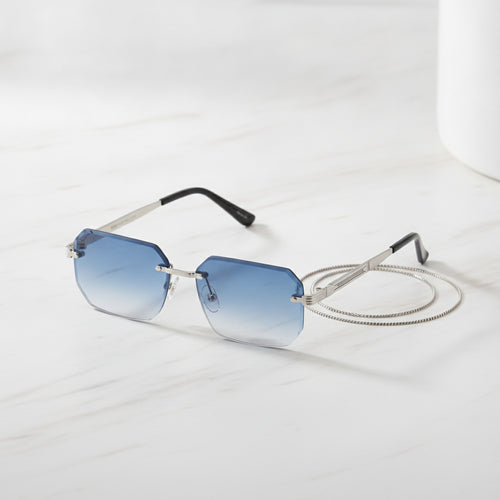 Lunettes de Soleil Rectangulaires Sans Monture Homme - Style Vintage Géométrique Rétro