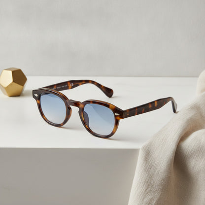 Lunettes de soleil rondes vintage UV400 pour hommes et femmes - Style rétro avec rivets et verres carrés