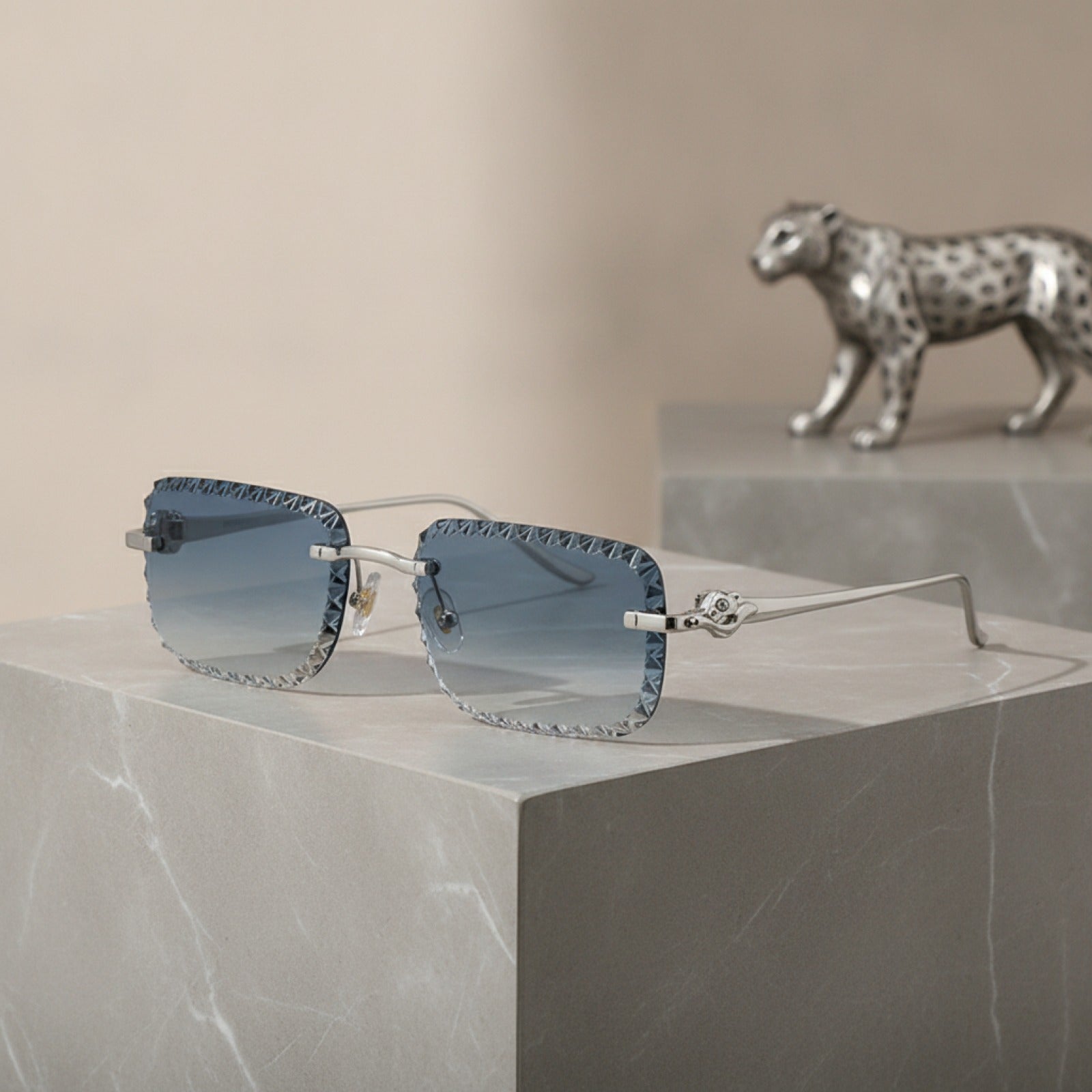 Lunettes de Soleil Luxe Femme & Homme : Monture Léopard Diamantée Sans Cadre