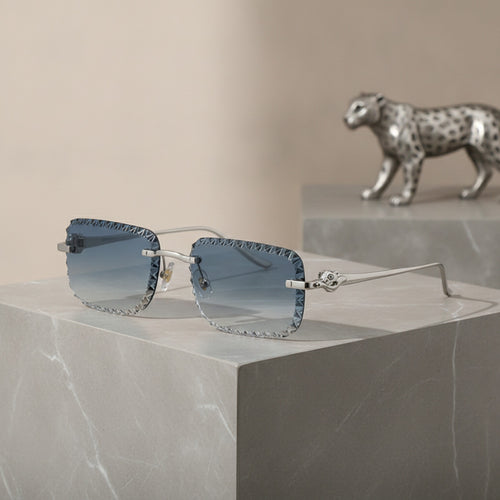 Lunettes de Soleil Luxe Femme & Homme : Monture Léopard Diamantée Sans Cadre