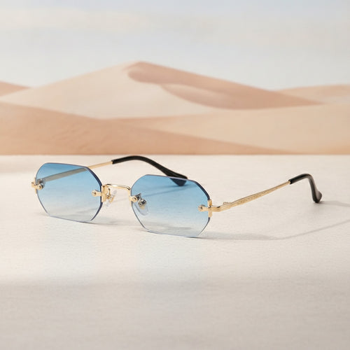 Lunettes de Soleil Vintage Polygone Sans Monture pour Hommes et Femmes - Design Luxe Voyage